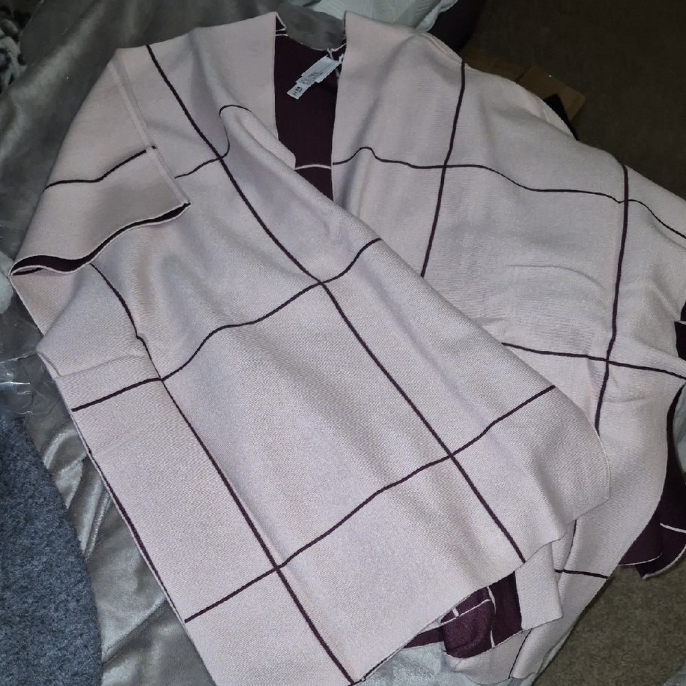 Pink and Brown Plaid Open Cardigan